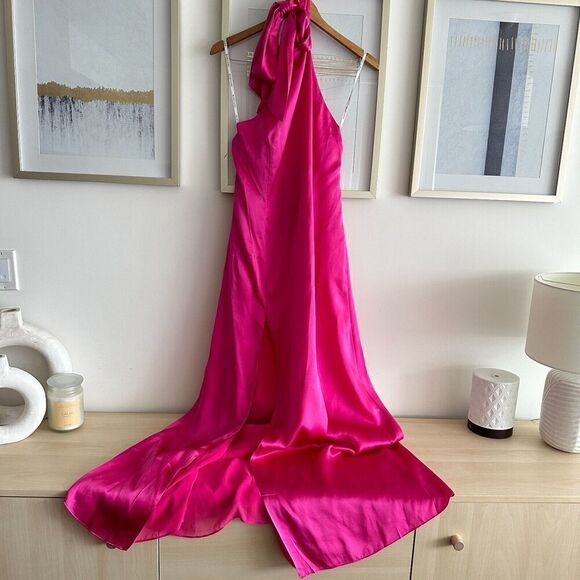 Marciano Guess 100% Silk Dress Womens 10 Maxi Gown Fuchsia Pink Halter Open Back - Picture 6 of 13